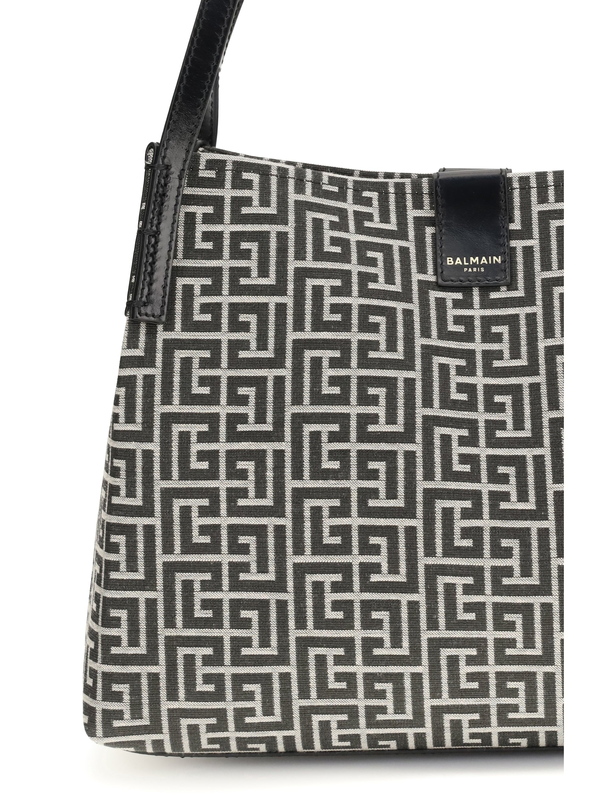 BALMAIN OS jacquard and leather tote bag