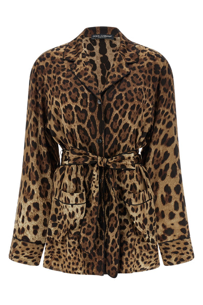 leopardo print stretch silk satin shirt