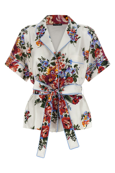 all-over mazzo di fiori print silk twill shirt
