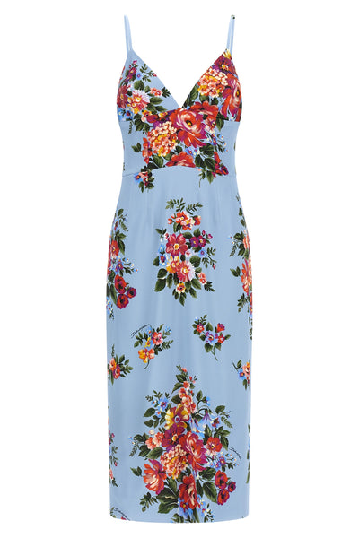 all over mazzo di fiori print satin midi dress