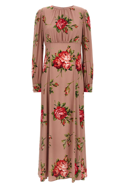 all-over long dress in silk crêpe
