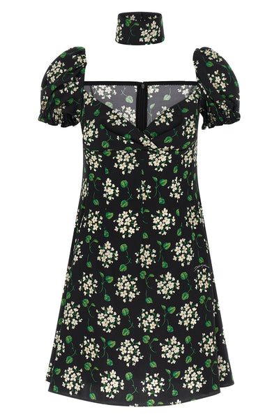 mini dress in all-over floral print silk charmeuse