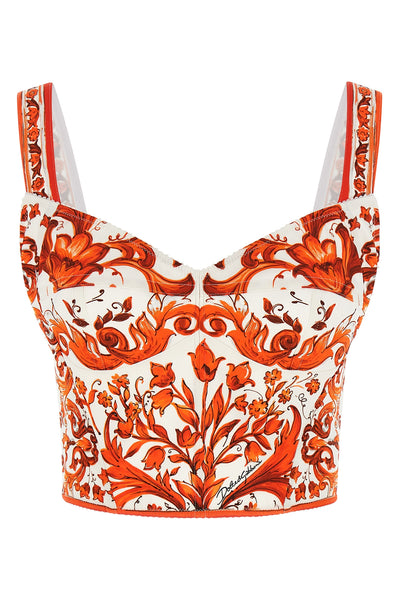 maiolica print silk charmeuse top
