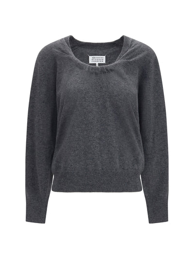 wool sweater with gathered neckline