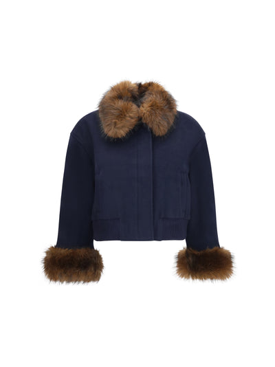 wool-blend jacket with faux fur collar