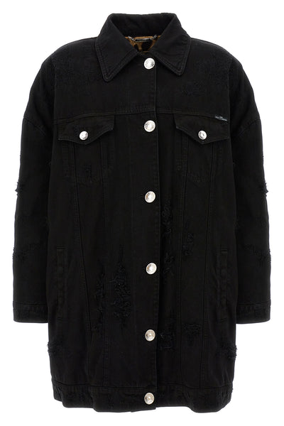 long jacket in slightly padded used-effect denim lined