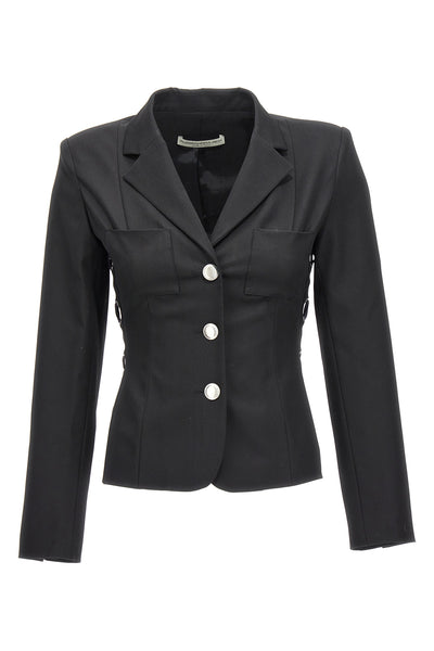 blazer monopetto in misto lana con dettaglio lacci
