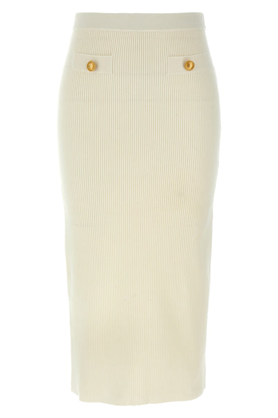 midi skirt in ribbed stretch wool and cashmere blend