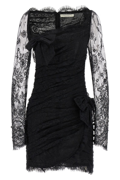 draped lace mini dress
