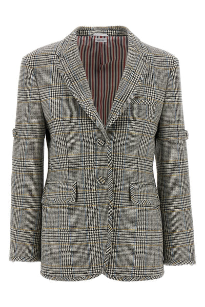 prince of wales patterned wool single-breasted blazer