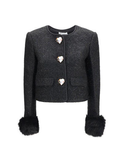 metallic bouclé jacket with faux fur cuffs