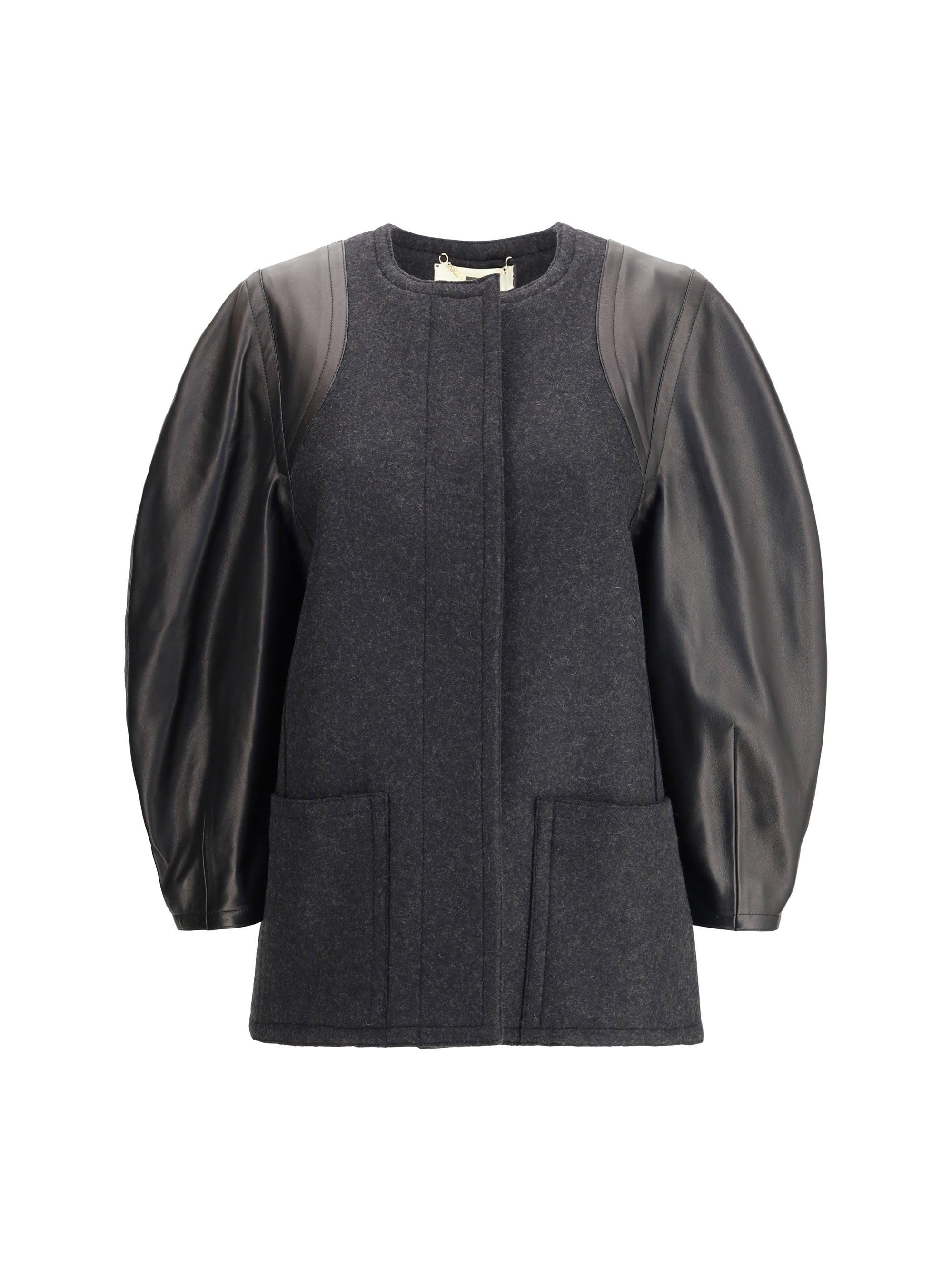 FENDI 40 blouson jacket in mélange wool and soft nappa leather