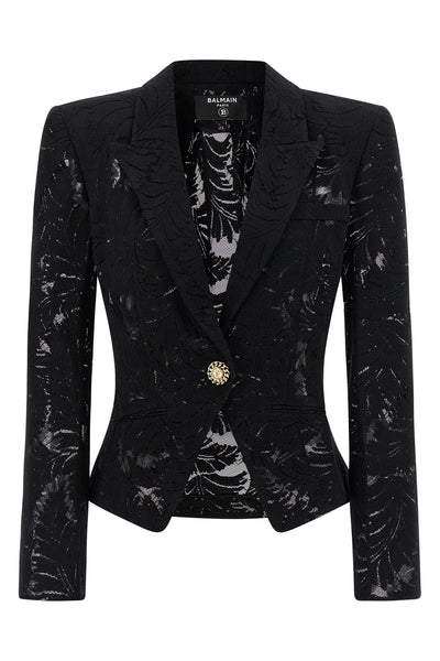 single-breasted semi-transparent lace blazer