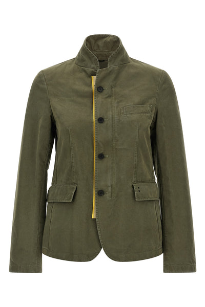 the fendi equestrian jacket in pure olive green cotton drill stands out for its