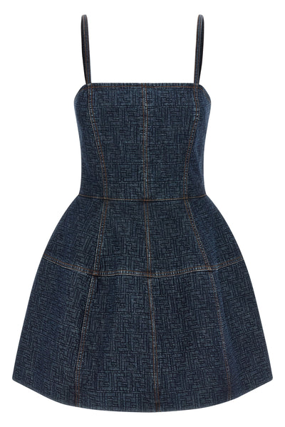 all-over quilted ff denim mini dress