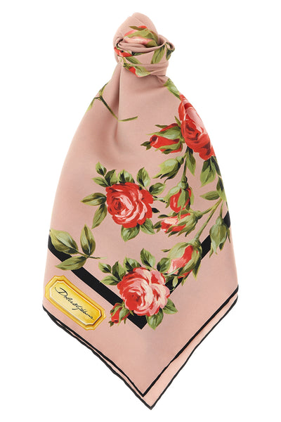 bouquet rose print silk twill scarf