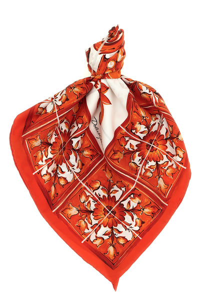 maiolica print silk twill scarf