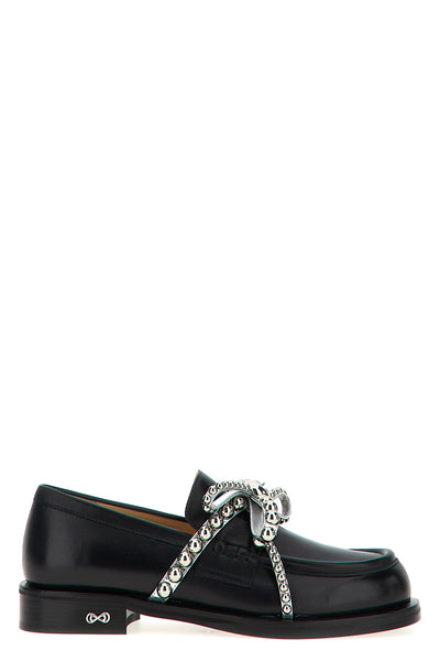 crystal studs leather loafers
