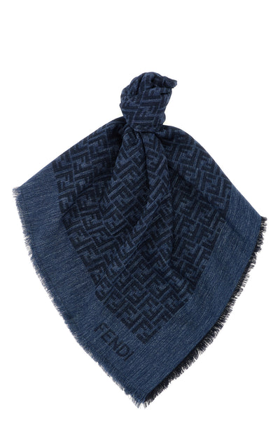 denim-effect cotton and wool blend shawl