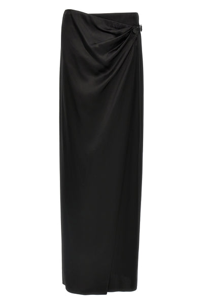 wrap long wrap skirt in double fluid silk satin