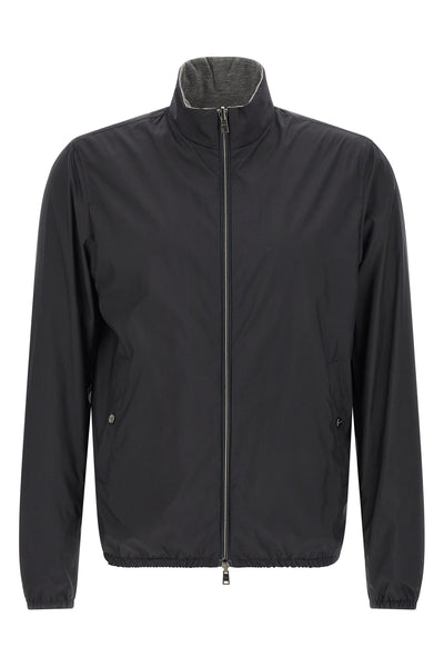 reversible light bomber jacket in technical fabric and viscose mélange