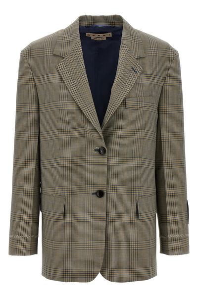 prince of wales light wool single-breasted blazer