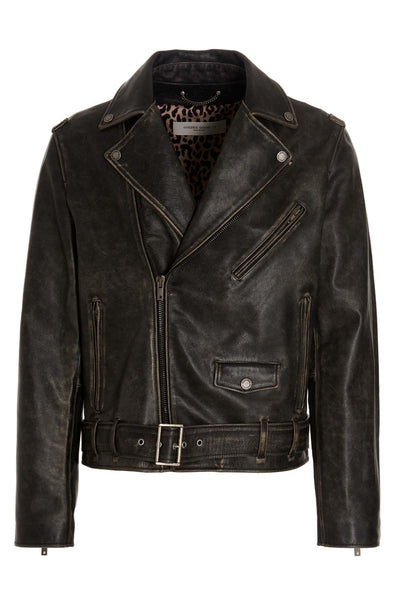 golden vintage effect leather biker jacket