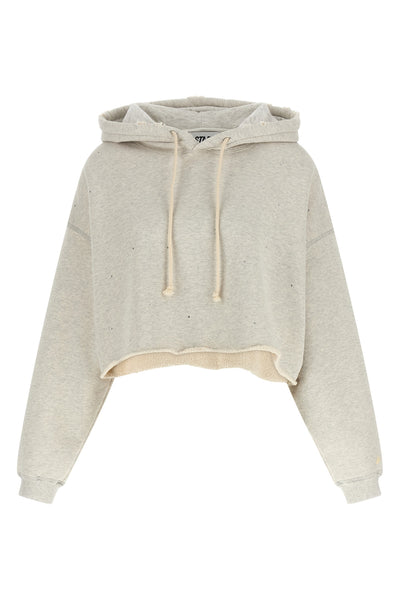 used-effect mélange cotton terry hoodie