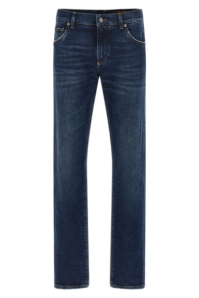used-effect stonewashed cotton denim jeans