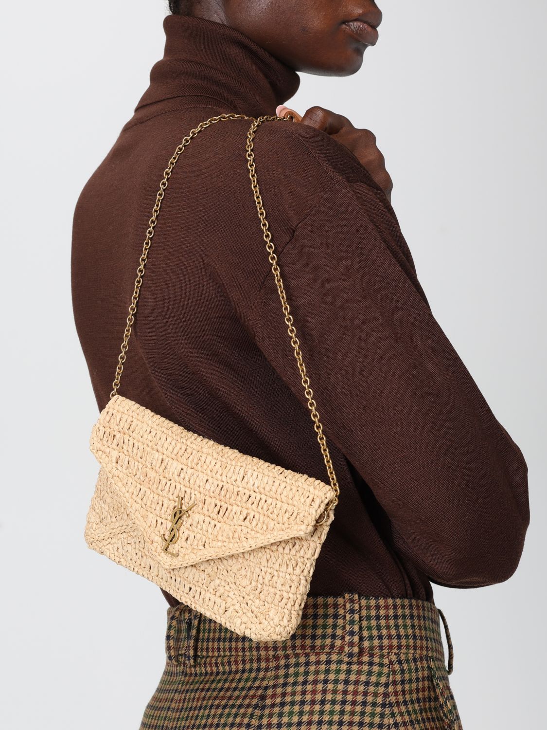 Cassandre Raffia Chain Pouch Bag