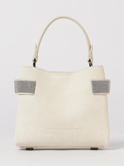 suede handbag with monile detail