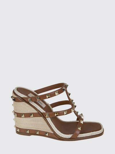 rockstud leather wedge sandal