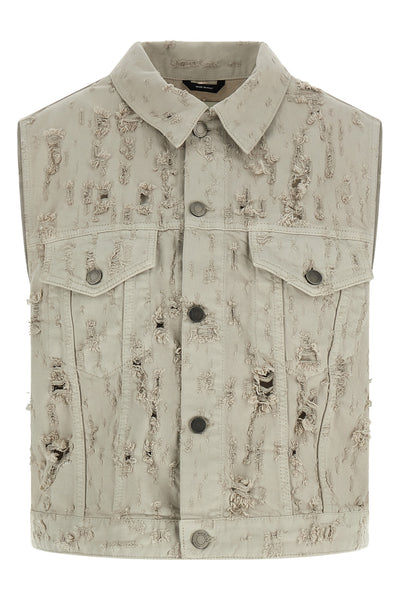 used-effect ryder bull destroy cotton denim vest
