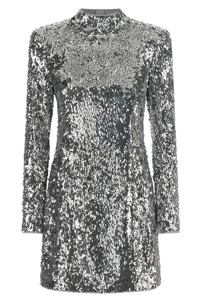 the balmain mini dress is distinguished by a tight silhouette entirely covered