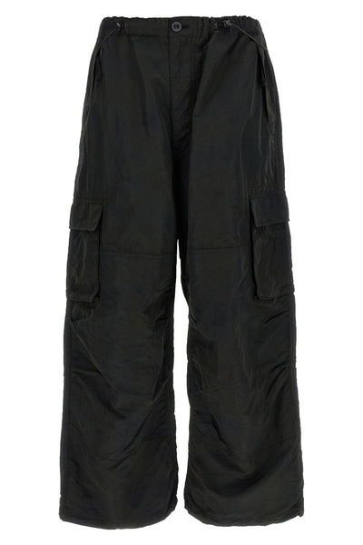 cargo pants in shiny wrinkled fabric
