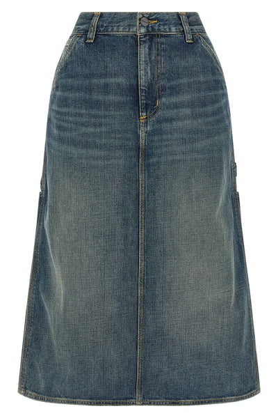 single knee midi skirt in heavy camano stonewashed cotton denim