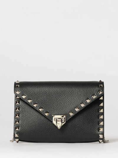 rockstud grained leather clutch