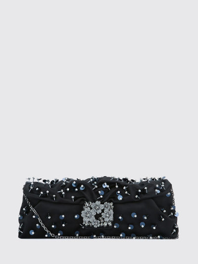 satin clutch with bead embroidery and chain strap