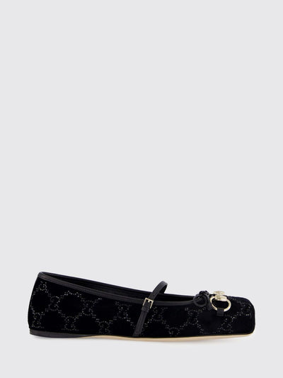 velvet horsebit ballerinas with gg rhinestone monogram