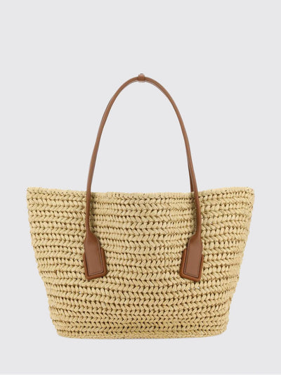medium arco raffia tote bag with double leather handles