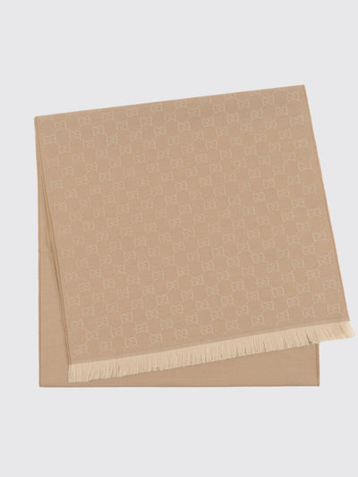 gg monogram jacquard wool scarf with fringed edges
