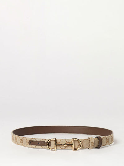 horsebit reversible leather and monogram fabric belt