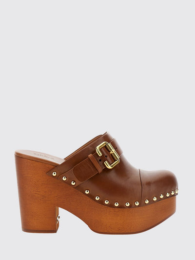 chloé jeanette calfskin sabot mules with high heel and studs