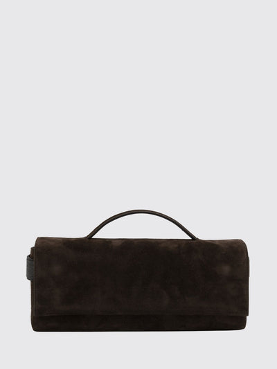 suede calfskin clutch with monili embellishment