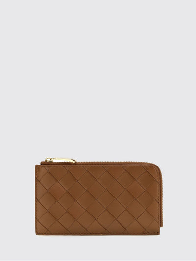 zipped flat card holder in intrecciato lambskin leather