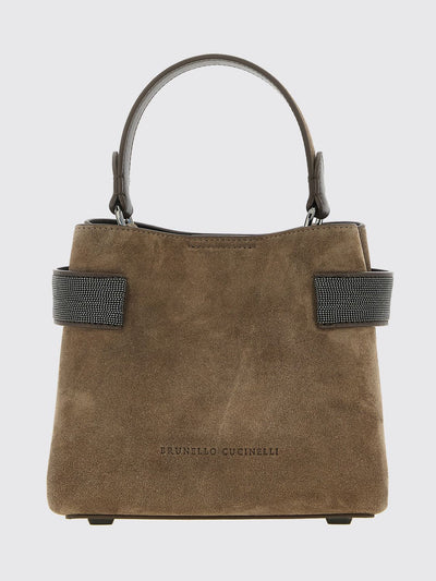 small suede handbag with monili embellishment