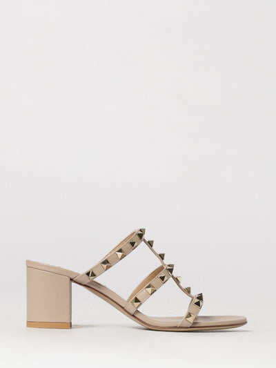 rockstud leather mule sandals with studs and mid heel