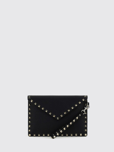 rockstud grained calfskin leather pouch with studs and handle