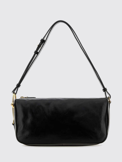 smooth calfskin shoulder bag with adjustable handle and zip closure