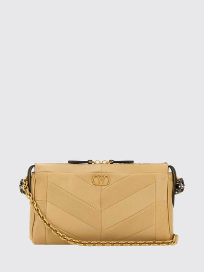 panthea chevron leather shoulder bag with vlogo and rhinestones